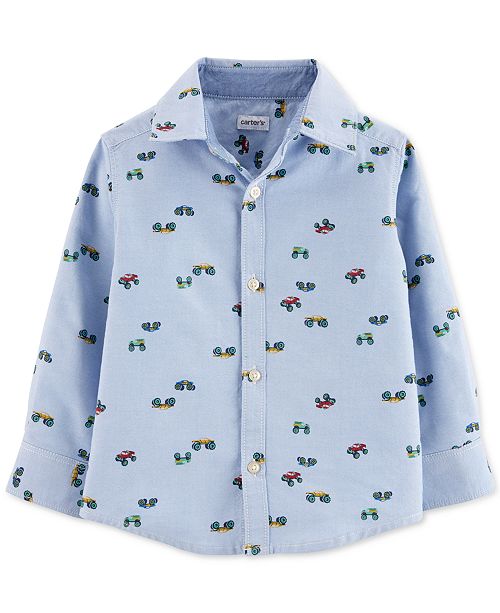 Carter S Toddler Boys Monster Truck Print Button Front Cotton Shirt