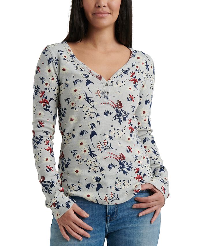 Lucky Brand Cotton Printed Henley Thermal Top - Macy's