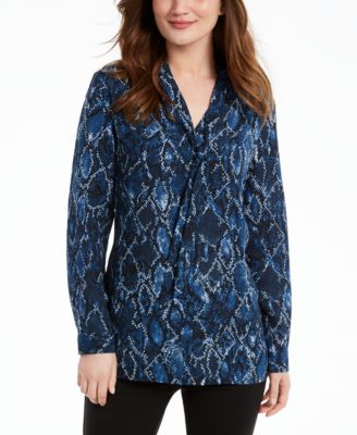 Nine West - Tie-Neck Snake-Print Blouse