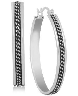 image of Essentials Silver-Tone Center Chain Hoop in Fine Silver Plate Earrings