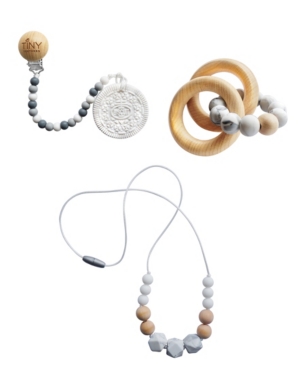 3 Stories Trading Tiny Teethers Infant 3 Piece Silicone And Beech Wood Teething Gift Set Cookie