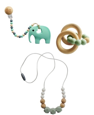 3 Stories Trading Tiny Teethers Infant 3 Piece Silicone And Beech Wood Teething Gift Set Elephant