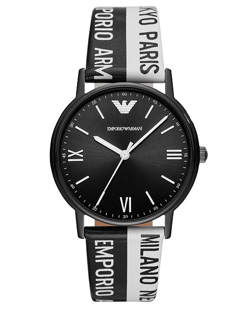 Emporio Armani Limited Edition Black White Logo Leather Strap Watch 41mm Created For Macy S Reviews All Fine Jewelry Jewelry Watches Macy S