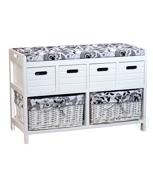 Vintiquewise Storage Bench With 4 Drawers And 2 Wicker Baskets