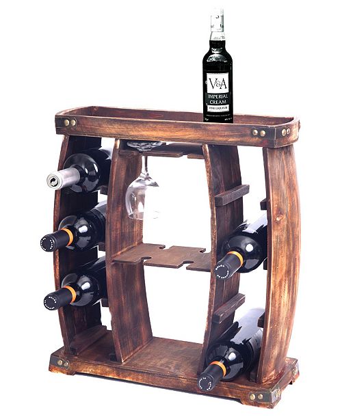 Vintiquewise Rustic Wooden Wine Rack With Glass Holder 8 Bottle Decorative Wine Holder Reviews Furniture Macy S