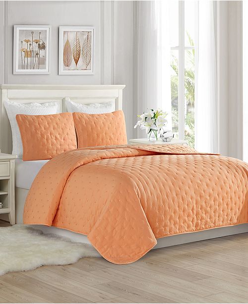 Cathay Home Inc Super Soft Dot Embroidery Quilt Coverlet Set