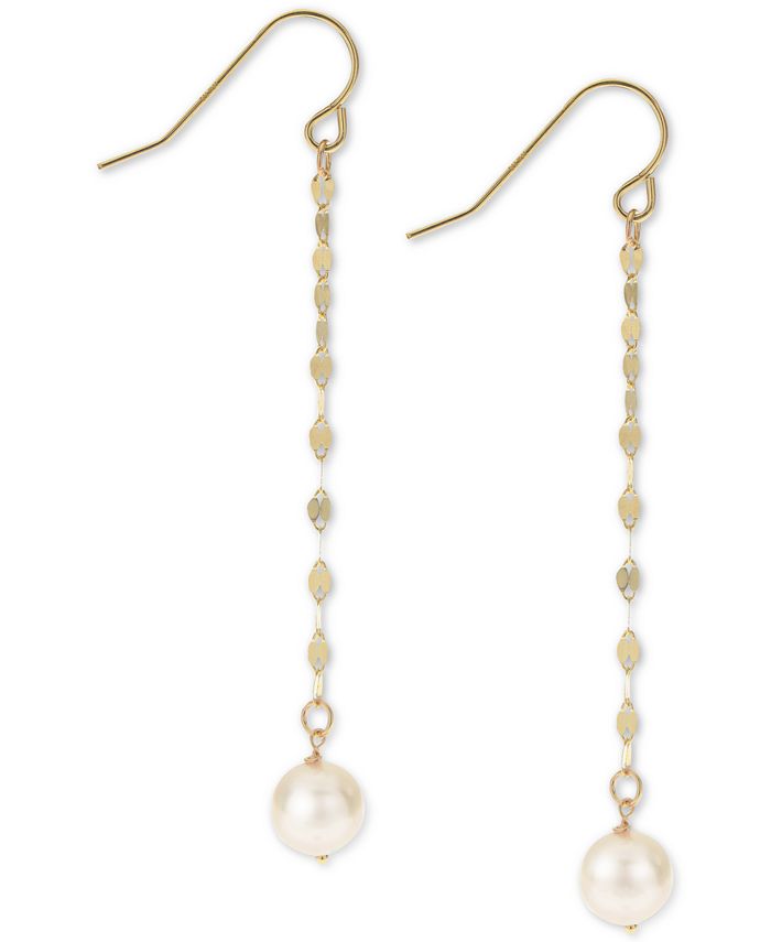 Macy's Cultured Freshwater Pearl (7mm) Chain Drop Earrings in 14k Gold ...