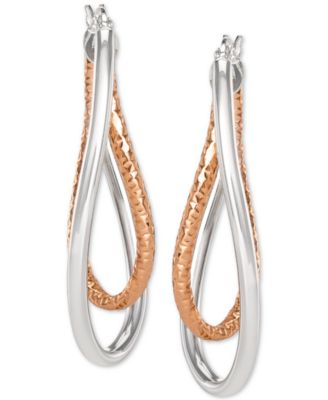 Macy's - Two-Tone Textured & Polished Twist Hoop Earrings in Sterling Silver & 18k Rose Gold-Plate