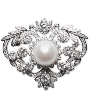 image of Cultured Freshwater Pearl (12mm) & Cubic Zirconia Pin in Sterling Silver
