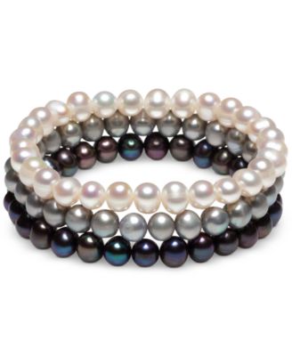 3-Pc. Set White Cultured Freshwater Pearl (6-1/2 mm) Stretch Bracelets (Also in White/Gray/Peacock & White/Pink Gray)