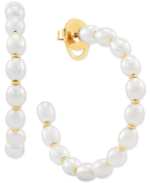 image of Cultured Freshwater Pearl (4-1/2mm) Hoop Earrings in 14k Gold-Plated Sterling Silver