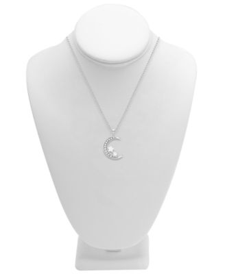 Diamond (1/10 ct. t.w.) Moon & Stars 18" Pendant Necklace in Sterling Silver