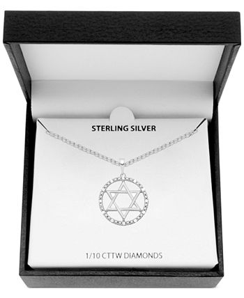 Macy's - Diamond (1/10 ct. t.w.) Star of David 18" Pendant Necklace in Sterling Silver