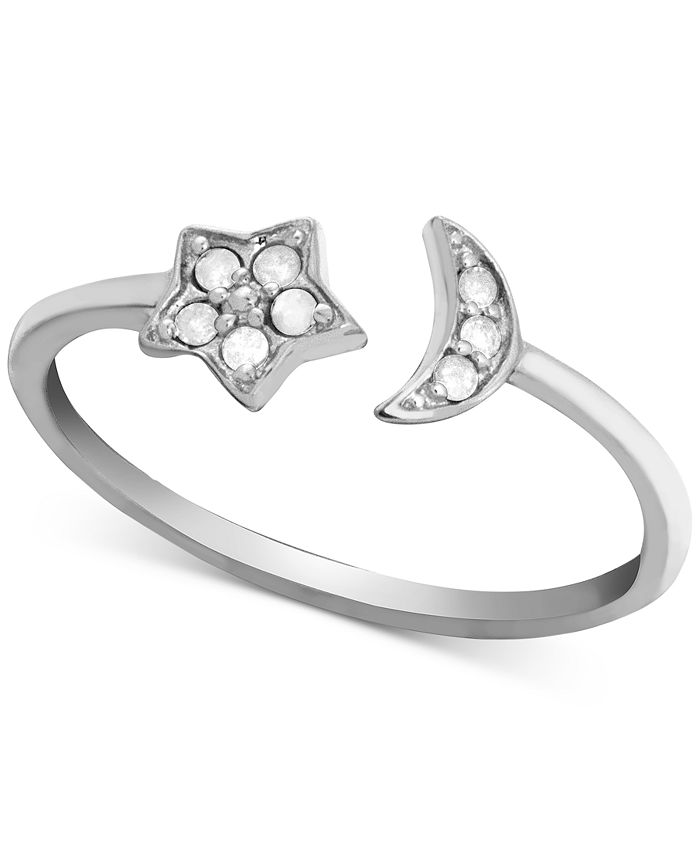 Macy's - Diamond (1/10 ct. t.w.) Moon & Star Open Ring in Sterling Silver