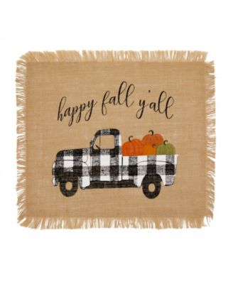 Elrene - Happy Fall Y'all Farmhouse Burlap Placemat, Set of 4