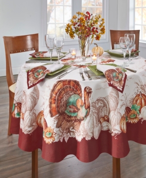 Elrene Holiday Turkey Bordered Fall Tablecloth, 70" Round In Multi