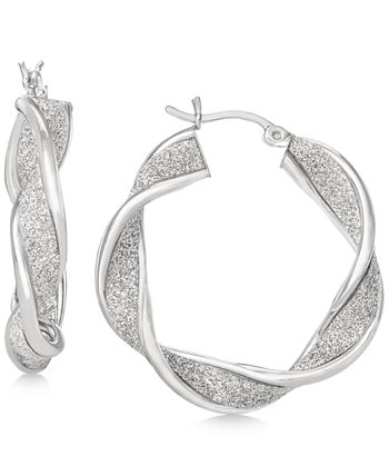 Macy's - Glitter Twist Hoop Earrings in Sterling Silver