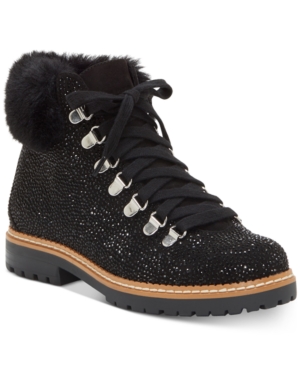 image of Inc Women-s Pravale Lace-Up Lug Sole Hiker Bling Booties, Created for Macy-s Women-s Shoes