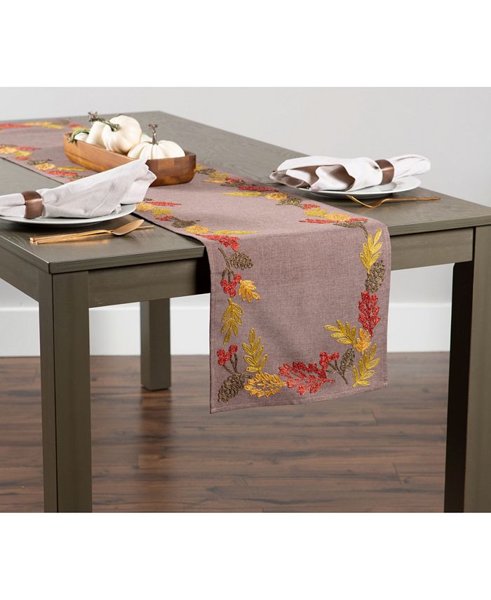 Design Imports Shimmering Leaves Embroidered Table Runner Macy's