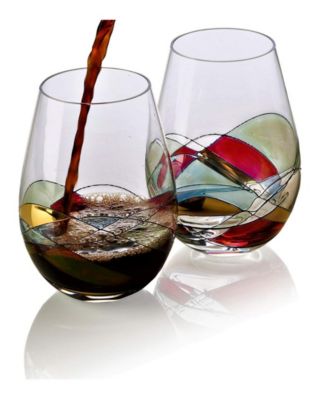 Bezrat Set Of 2 Hand Painted Stemless Wine Glasses - Macy's