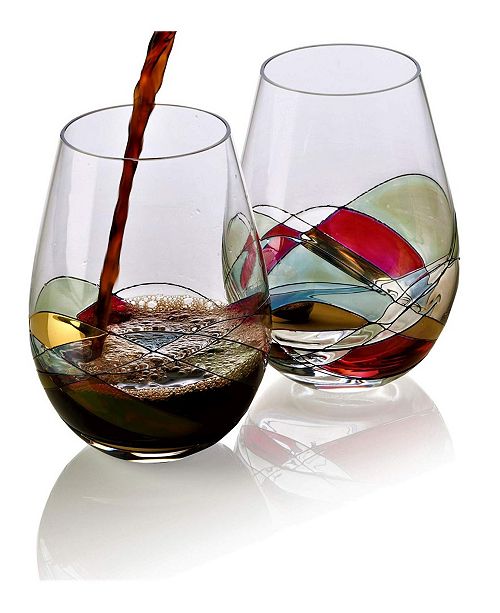 Bezrat Set Of 2 Hand Painted Stemless Wine Glasses And Reviews