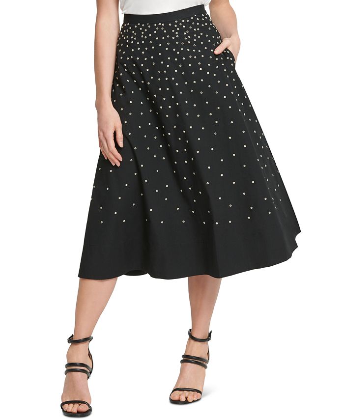 DKNY Cotton Printed A-Line Midi Skirt - Macy's
