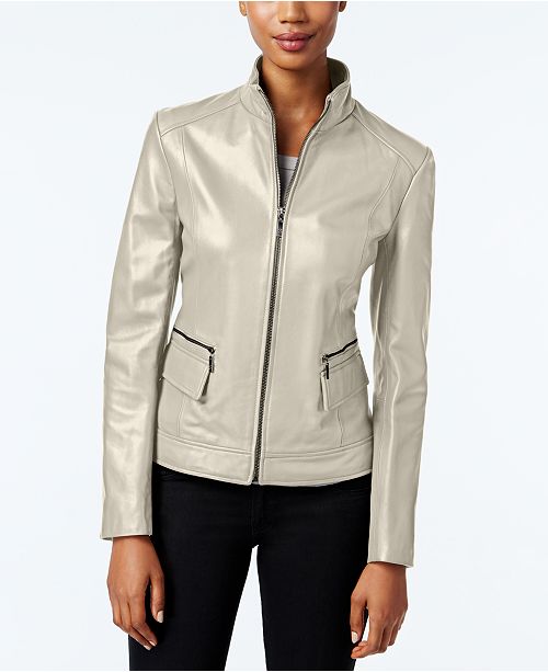 Cole Haan Leather Stand Collar Jacket Reviews Coats Women
