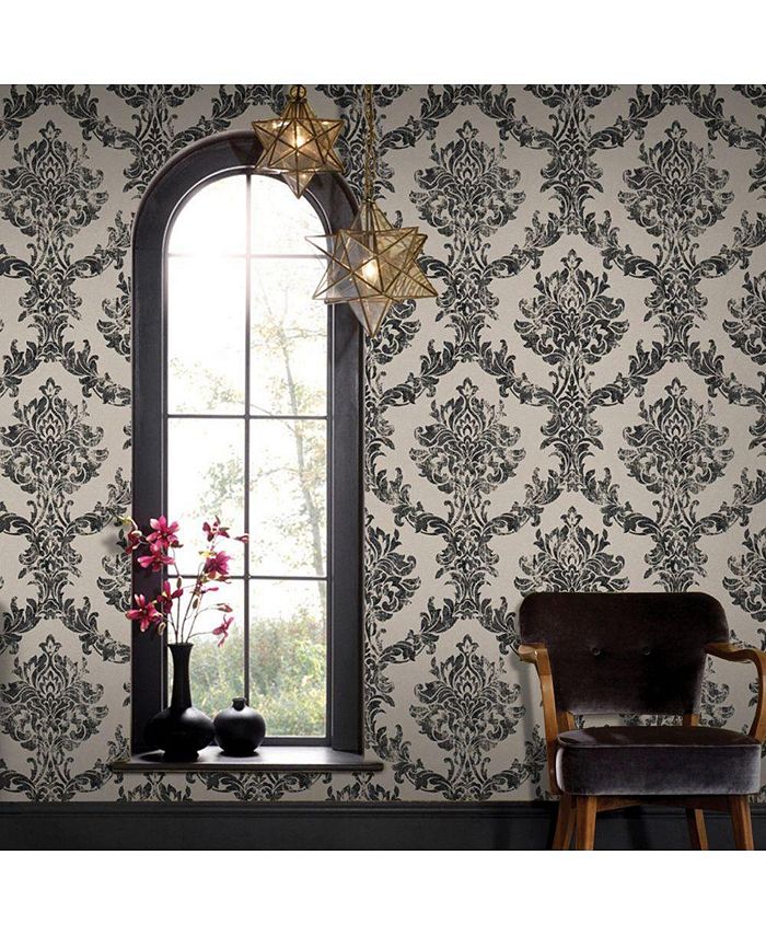 Graham & Brown Graham Brown Opal Damask Charcoal and Gold Wallpaper