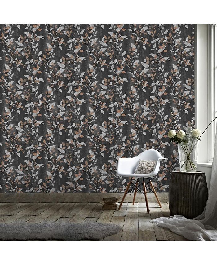 Graham & Brown Graham Brown Vermeil Leaf Charcoal Copper Wallpaper Macy's