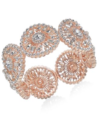 INC International Concepts - Rose Gold-Tone Crystal Circle Stretch Bracelet
