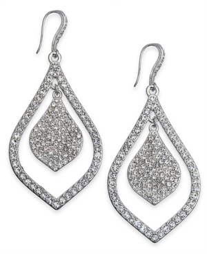 image of Inc Silver-Tone Crystal Pave Double Teardrop Drop Earrings, Created for Macy-s