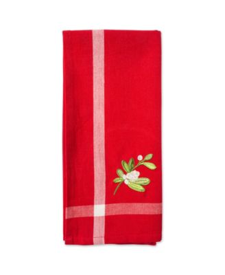 Stripe Holly Mistletoe Holiday embroidered Dishtowel Set