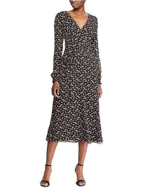 Lauren Ralph Lauren Floral Print Long Sleeve Georgette Dress