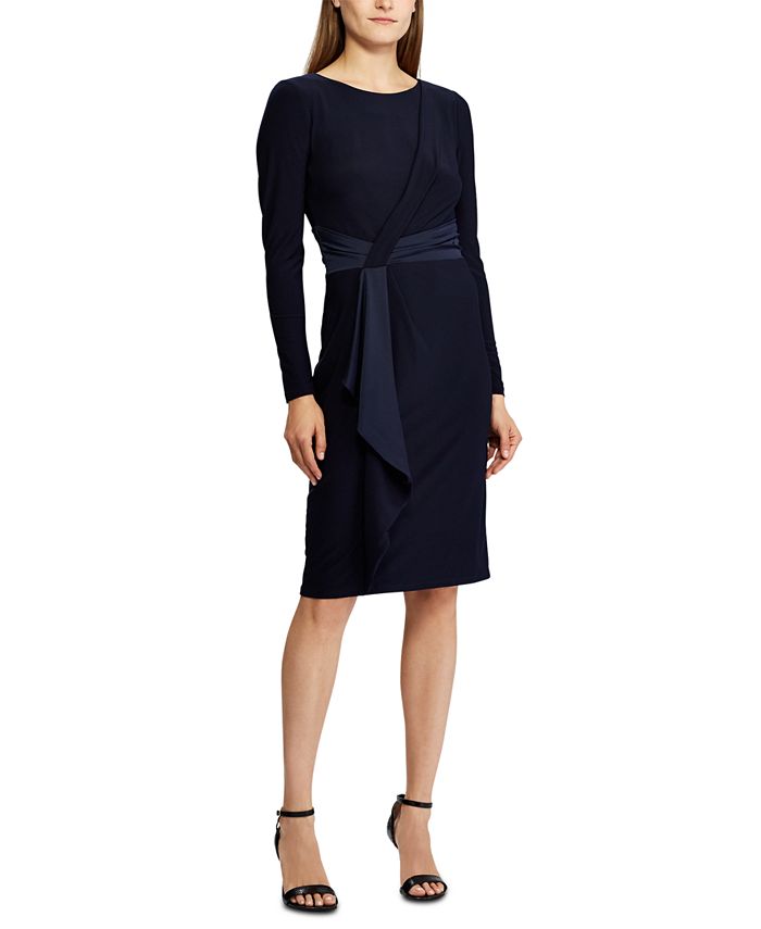 Lauren Ralph Lauren Long-Sleeve Satin-Trim Jersey Dress - Macy's
