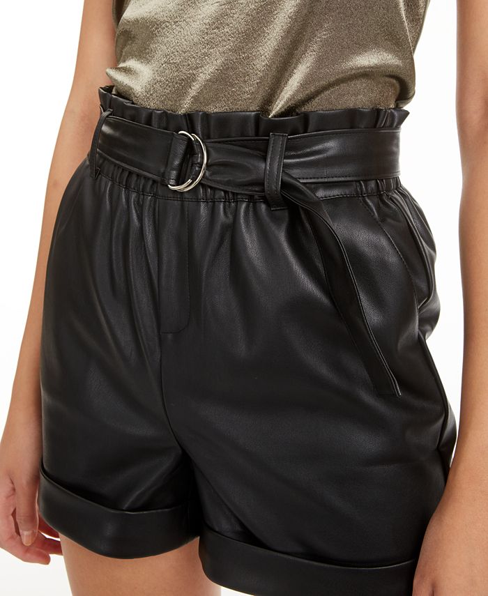 Bar III Faux-Leather Paper-Bag Waist Shorts, Created for Macy's ...