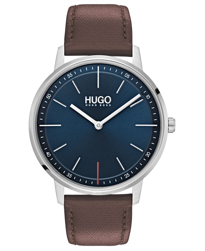 HUGO Men s Exist Ultra Slim Brown Leather Strap Watch 40mm Macy s