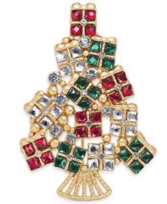 Charter Club - Gold-Tone Crystal Gifts Tree Pin