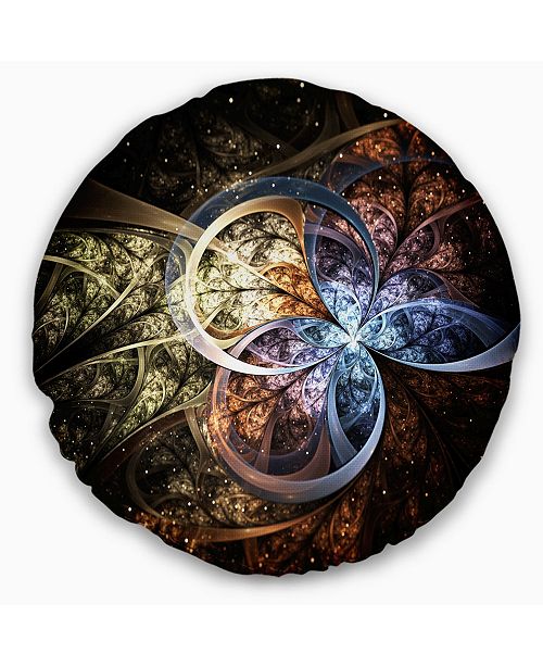 Dark Brown Fractal Flower Digital Art Floral Throw Pillow 20 Round