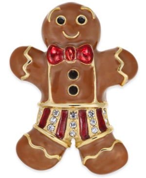 image of Holiday Lane Gold-Tone Pave Gingerbread Man Pin, Created for Macy-s