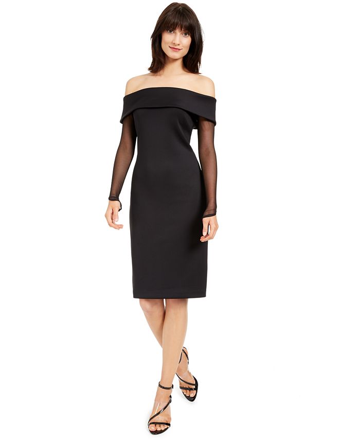 Calvin Klein Petite Illusion Sleeve Off The Shoulder Dress Macy s