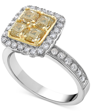 image of White & Yellow Diamond Quad-Cluster Ring (1-3/4 ct. t.w.) in 14k White Gold