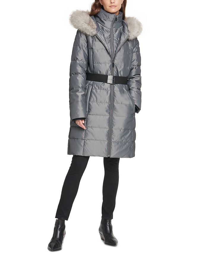 DKNY Iridescent Hooded Faux-Fur-Trim Puffer Coat & Reviews - Coats 