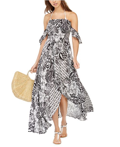 Raviya Printed Off-the-Shoulder High-Low Maxi Cover-up Dress & Reviews ...
