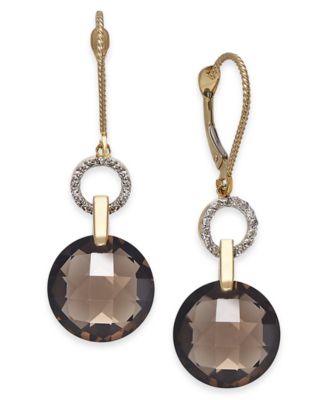 smoky quartz and diamond earrings