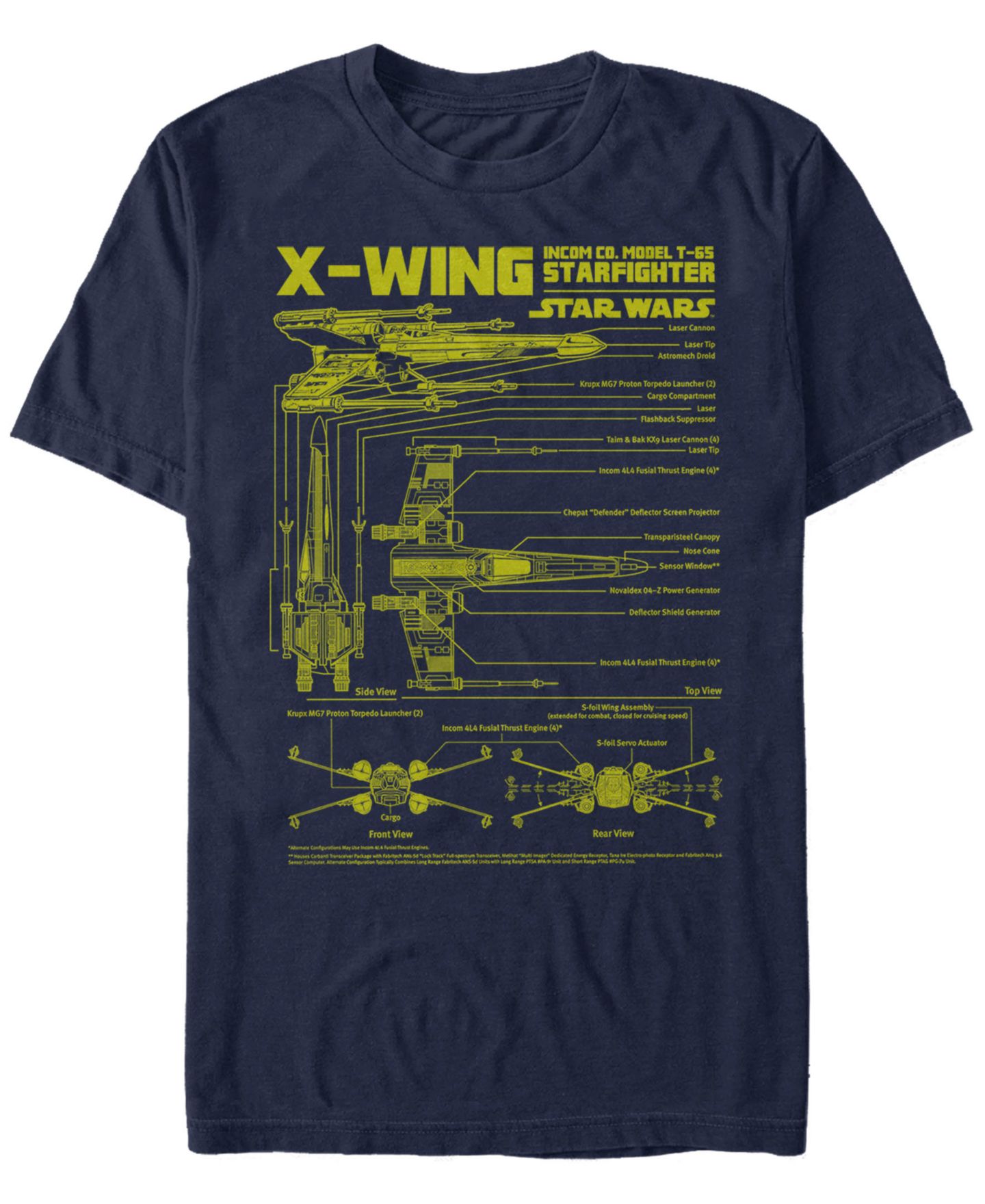 Мужская футболка Fifth Sun Star Wars X-Wing Starfighter Model Short Sleeve, цвет: Тёмно-синий — фото 1
