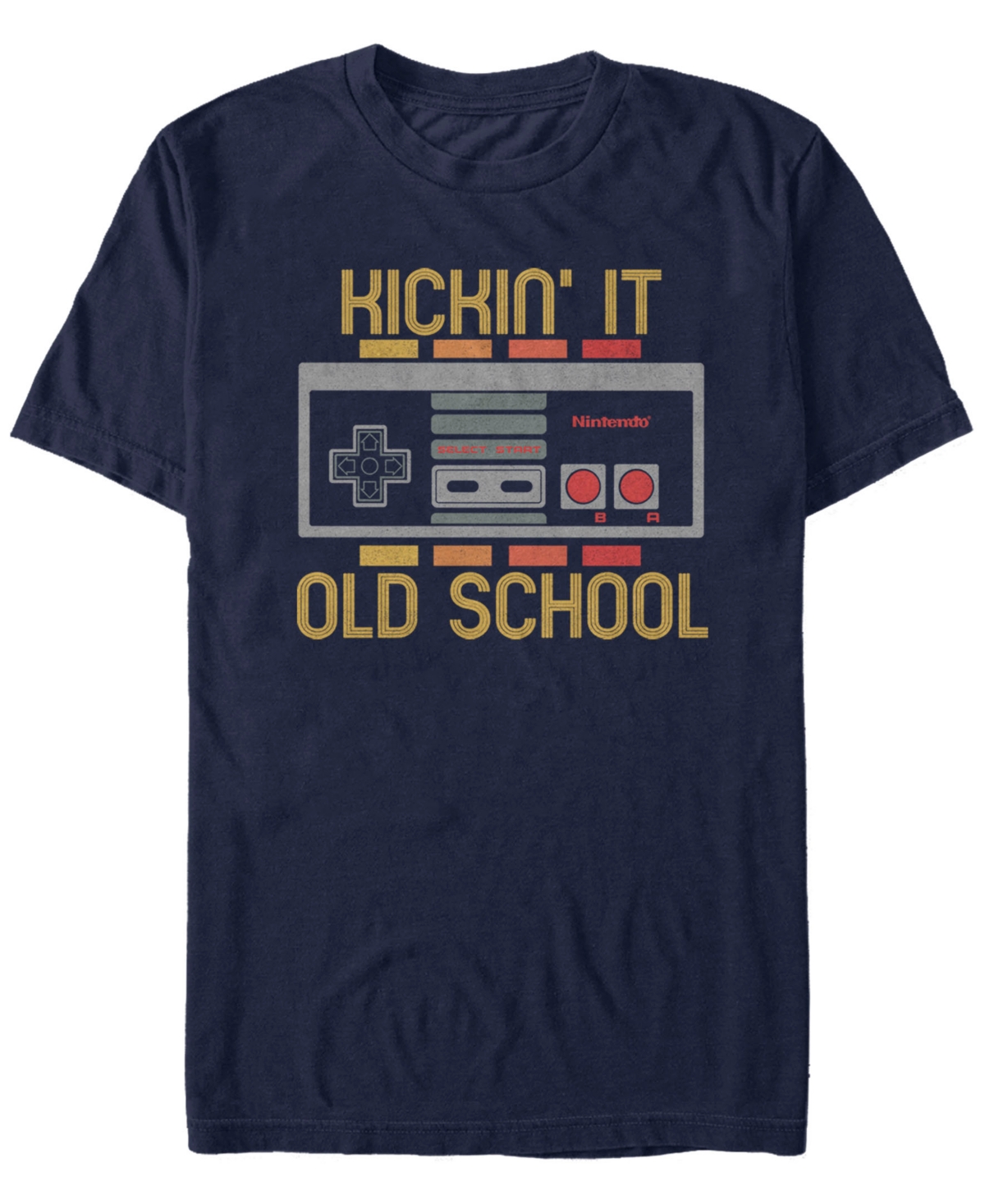 Nintendo Men's Classic Nes Kickin It Old School Controller T-Shirt - Navy