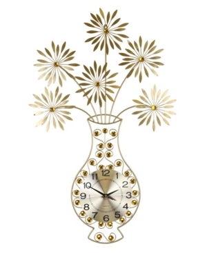 Three Star Vase And Flower Wall Clock In Gold