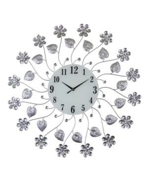 Three Star Flowers Wall Clock In Silver