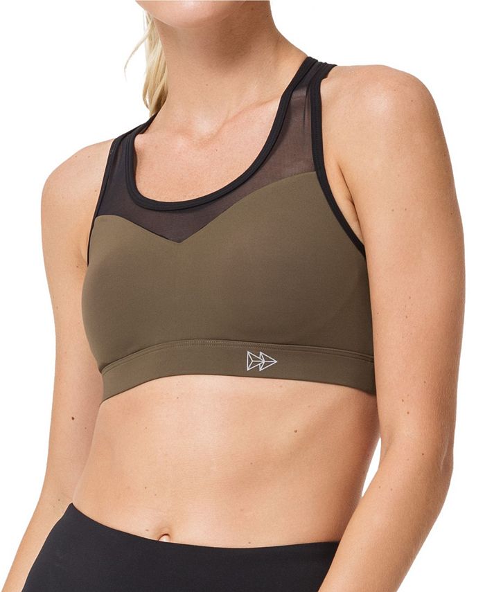 Yvette Sports Bras Mesh Covered High Impact Removable Pads Double Layer Multiple Straps Workout 
