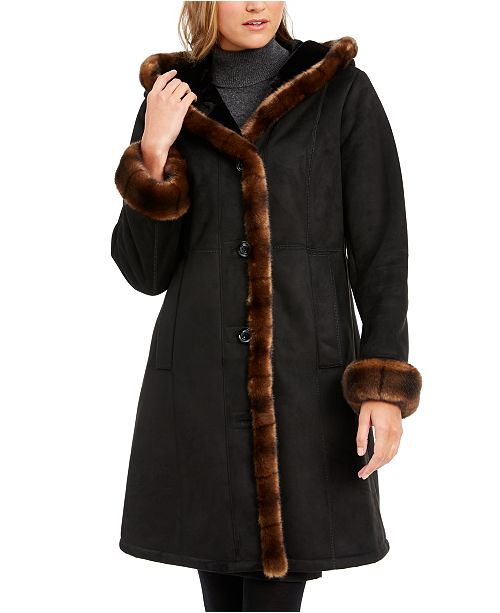 Jones New York Faux Shearling Trim Hooded Coat Reviews